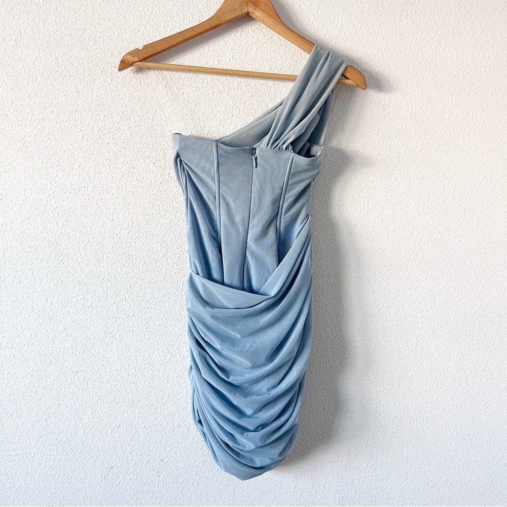 House of CB Clementine Baby Blue Cut Out Bodycon Ruched Cocktail Mini Dress - Picture 9 of 11